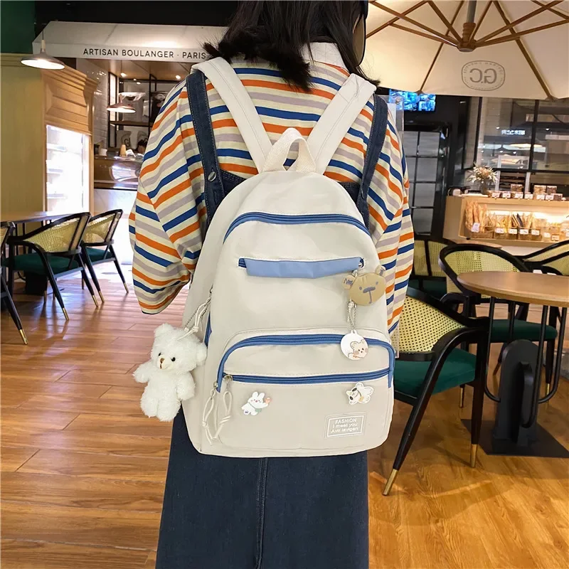 Sac à Dos d'École en Toile Solide pour Garçon et Fille, Grand Cartable Japonais Harajuku avec Fermeture Éclair