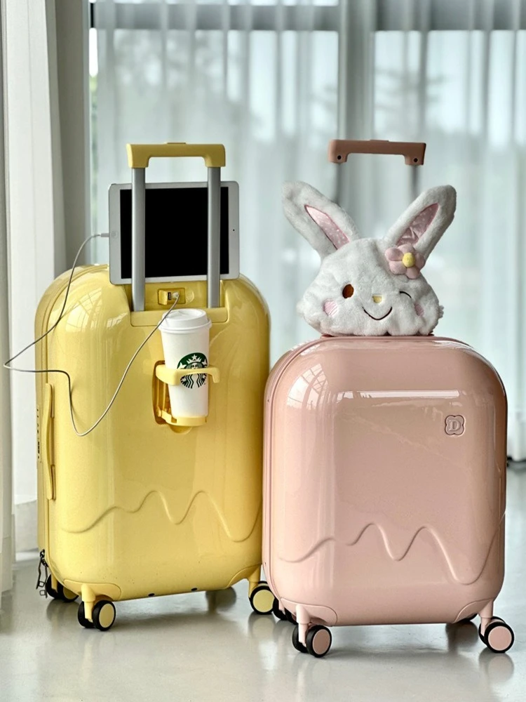 Bagagem infantil de 20 polegadas, pequena caixa de embarque, mala de 24 polegadas, senha, caixa de viagem, suporte de copo de macaron, caixa de couro