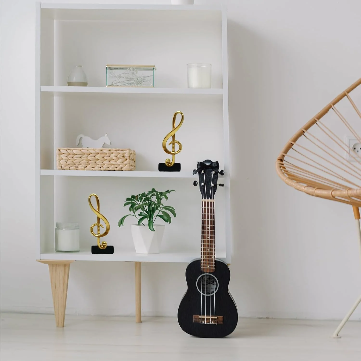 뮤지컬 노트 동상, 골드 음악 노트 장식품, 음악 노트 조각, 선반, 피아노, 책장용 현대 액센트 장식