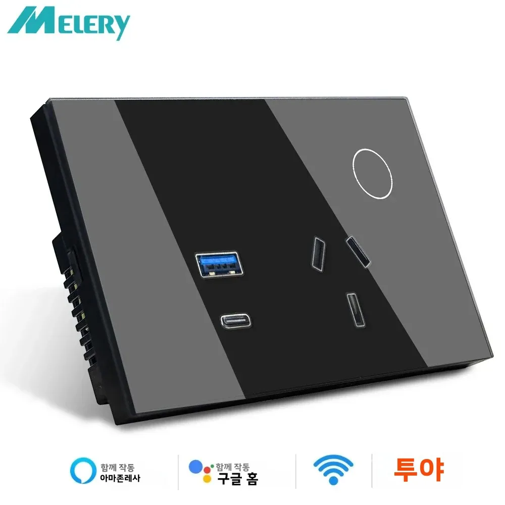 Melery Tuya 벽 소켓 와이파이 스마트 호주 플러그, USB TYPE-C, PD 30W 아르헨티나 콘센트, 전원 터치 리모컨, 알렉사 구글 홈 