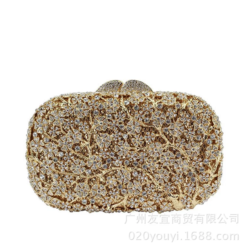 Rhinestone Hollowed Out Full Diamond Clutch Bag Luxury Dinner Plum Blossom Banquet Clutch Bag Evening Bolsos Elegantes Para Dama