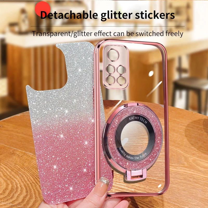 Soft Glitter Powder Back Phone Case For Xiaomi Redmi Note 11 Pro+ Plus Note11Pro Note 11S 11T Silicone Creative Bracket Cover