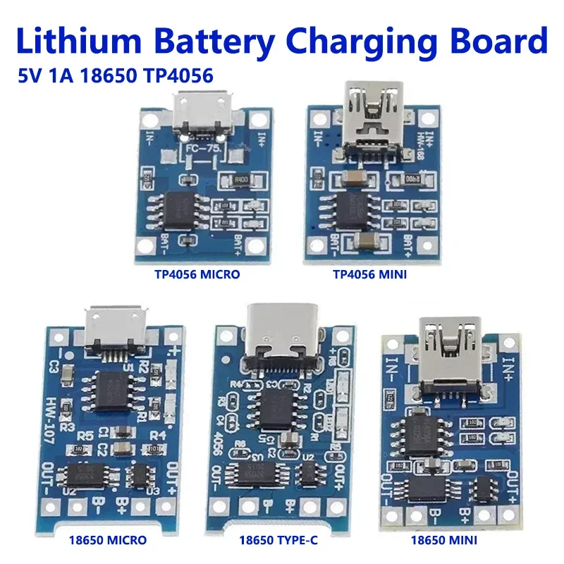 5Pcs Micro USB 5V 1A 18650 TP4056 Lithium Battery Charger Module Charging Board With Protection Dual Functions 1A Li-ion