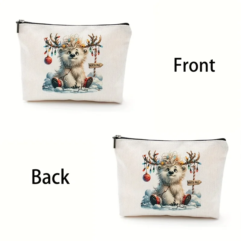 A Polar Bear and Aurora Makeup Bag- multifunctional zipper pouch, jewelry storage bag, perfect travel zipper small storage bag.