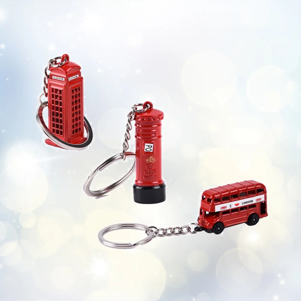 3PCS/Set British Tourist Souvenir Keychain Telephone Booth Mail Box Double-decker Bus souvenirs keychain