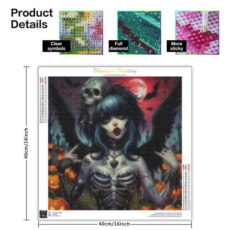 CHENISTORY Diamond Embroidery Halloween Ghost Witch Rhinestone Picture Diamond Painting Kit Mosaic Full Square Drill Home Decor