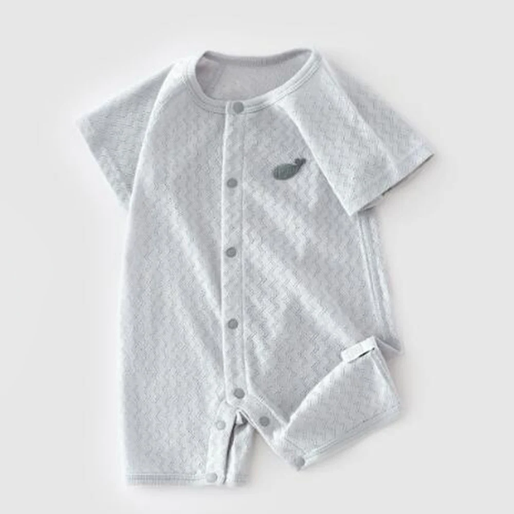 Baby Romper Summer Short Sleeve Cotton Jumpsuit Unisex Boys Girls Soft Breathable Newborn Clothes Lightweight Solid Color
