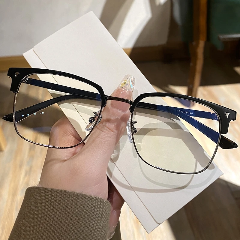 New Trendy Half Frame Business Myopia Glasses Fashion Blue Light Blocking Computer Minus Diopter Eyewear Near Sight Eyeglasses