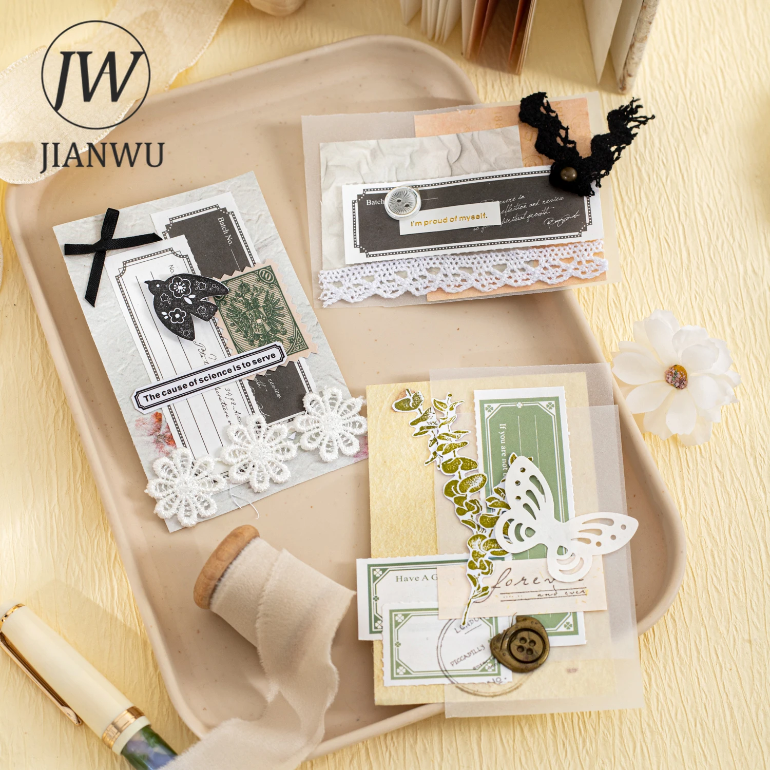 JIANWU سلسلة الجمال الصغير خمر الحدود التسمية المشهد الكولاج سجل القصاصات المواد مذكرة الوسادة الإبداعية غير المرغوب فيه مجلة القرطاسية