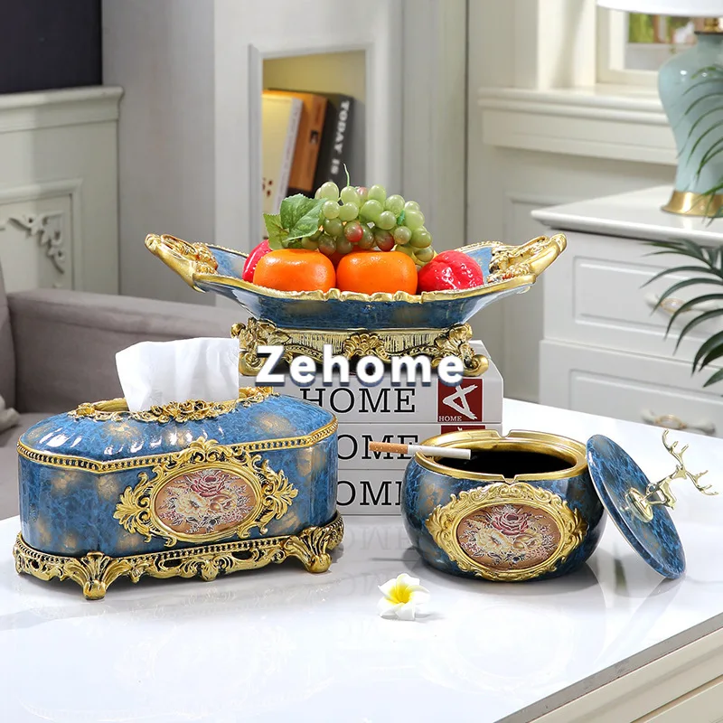 European high-end fruit plate three-piece set household tissue box living room light luxury coffee table ornament creative