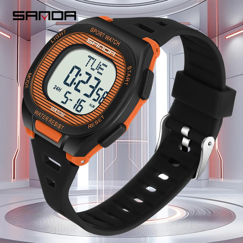 

SANDA 2195 Студенческие электронные часы Многофункциональный будильник Водонепроницаемые студенческие часы с обратным отсчетом Квадратные спортивные часы