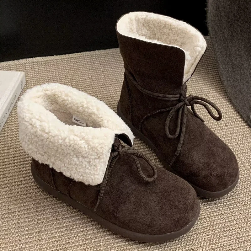 الفراء المرأة أحذية الثلوج الشقق الجلد المدبوغ أحذية دافئة 2025 موضة جديدة أحذية قطنية ماركة الراحة الشتاء قصيرة أفخم الرياضة Mujer بوتاس #2