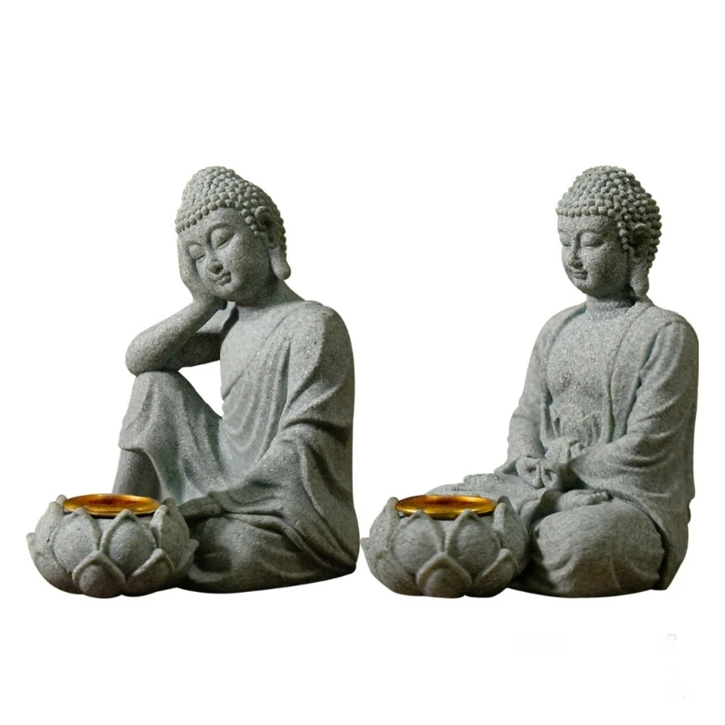 

Buddhas Stone Figurine Sculpture with Tealight Slot Incenses Holder Spiritual Decors Meditation Statue Desktop Ornament