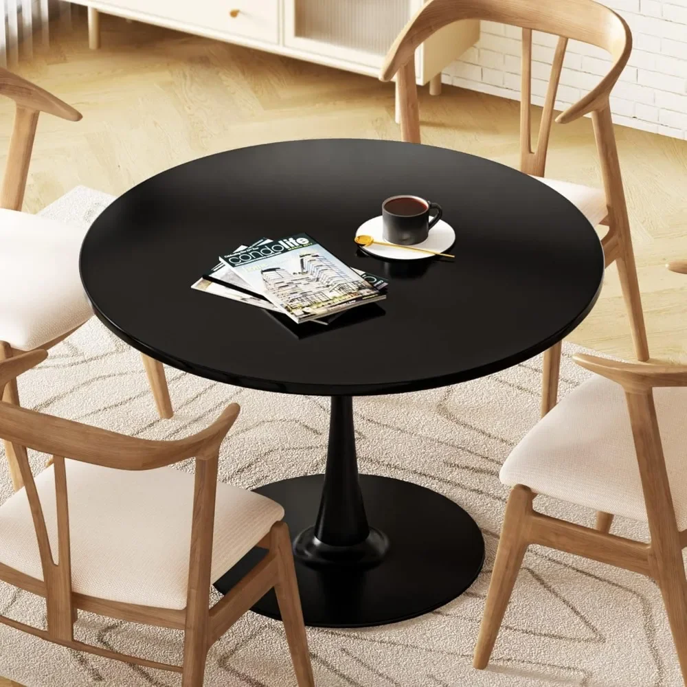 Black Round Dining Table, 31.5 Tulip Table Kitchen Dining Table for 2-4 People with MDF Table Top & Pedestal Base