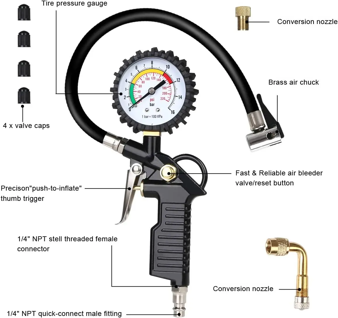 2023 Digital Pointer Car EU Tire Air Pressure Inflator Gauge 0-220Psi High-precision Vehicle Tester Inflation Monitoring