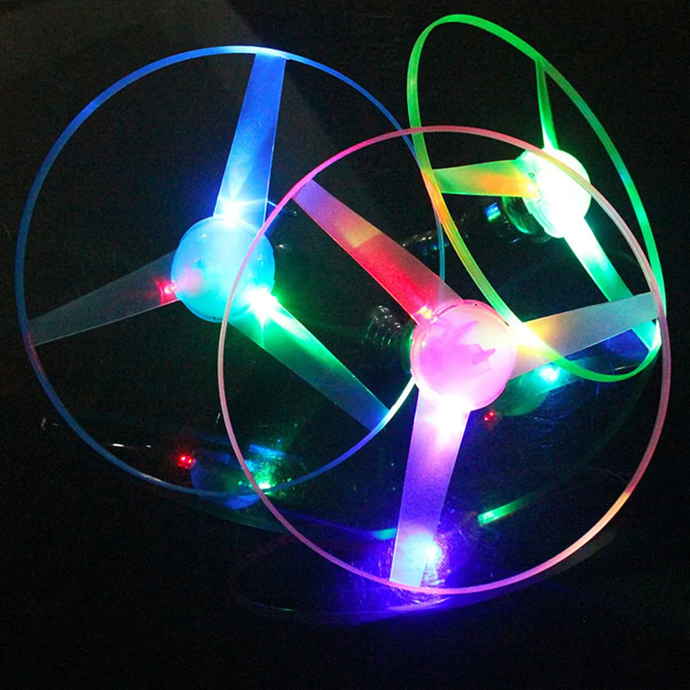4Pcs Glowing Flying Discs Pull String Launchers for Outdoor Fun Educational Flying Discs for Family Game
