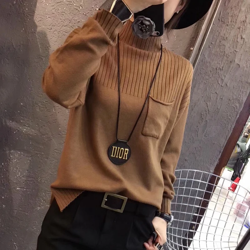 

Sweaters Black Mock Neck Knitted Sweater Women Pullovers Sueter Feminino New Long Sleeve Knit Sweater Pullover Women Tops Q2637