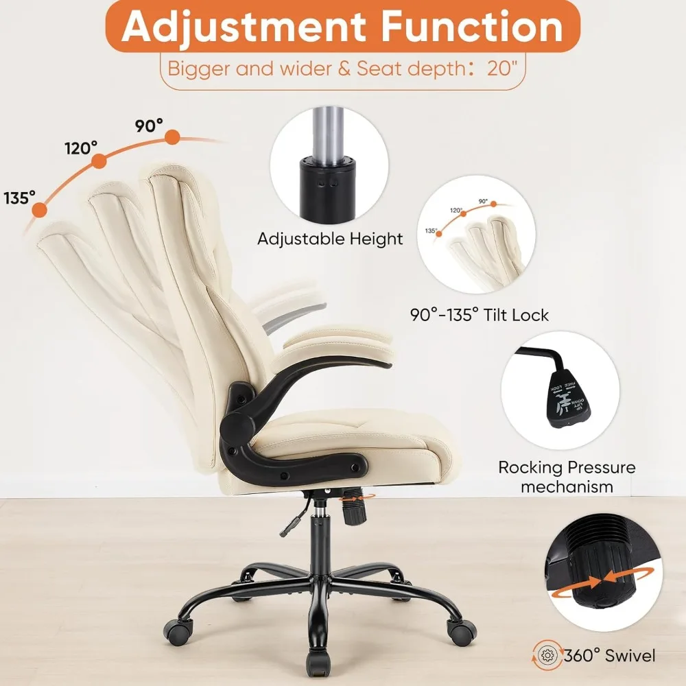 De Bureaucomputerstoel Is Ergonomisch Ontworpen Met Een Hoge Rugleuning En Flipping Arm, Gemaakt Van Pu Leathe28.54d X 28.94W X 40H