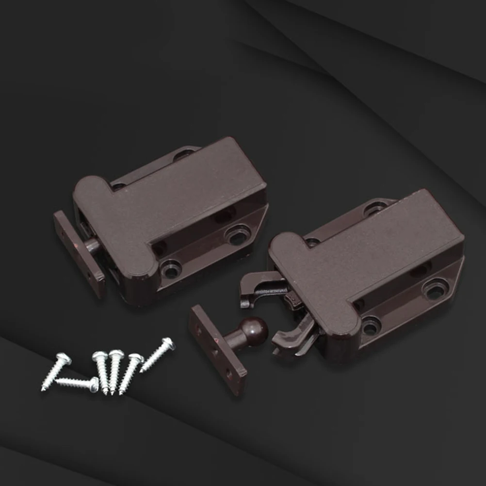 

2 Pcs Cabinet Door Self-locking Device Press Pop Open Kitchen Latches and Catches Cupboard Brown Push to Child
