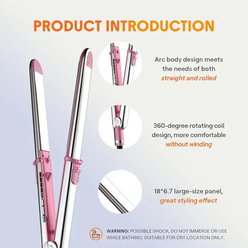 Professional Flat Iron Hair Straightener, Titanium Hair Straightening Ionic Fast Heating  Tools, 2 in 1   Styling Tools