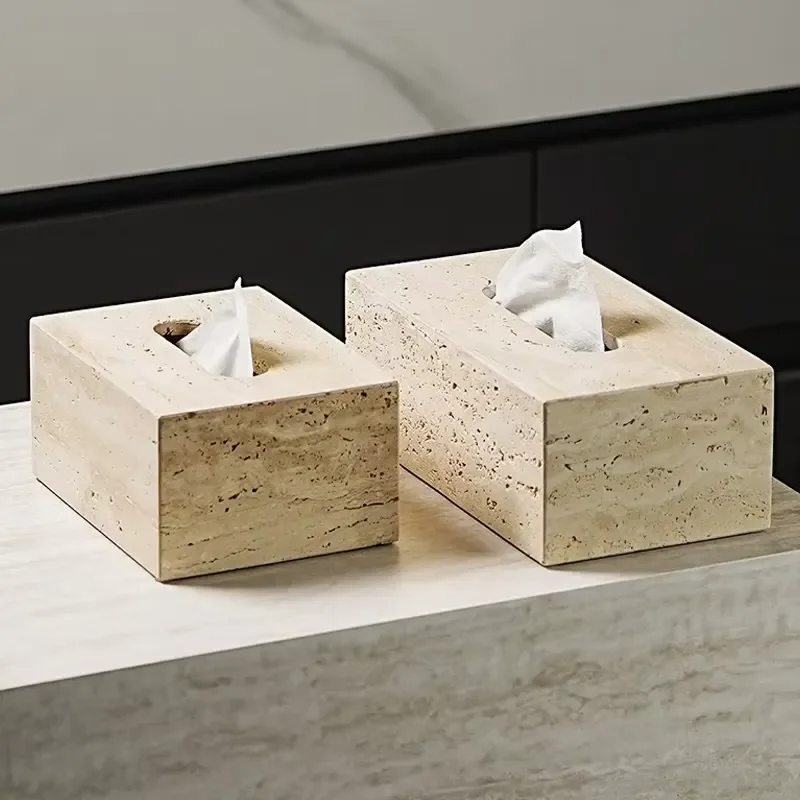 Luxury Marble Tissue Box Creative Retro Square Rectangle Desktop Decoration for Living Room Dining Table Yellow