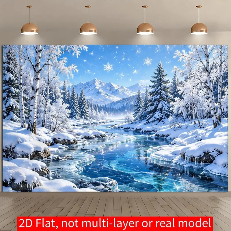 VIKAMA Blue Christmas New Year Tapestry, Silver Reindeer Clock Ornaments, Xmas Wall Hanging Backdrop Party Decor