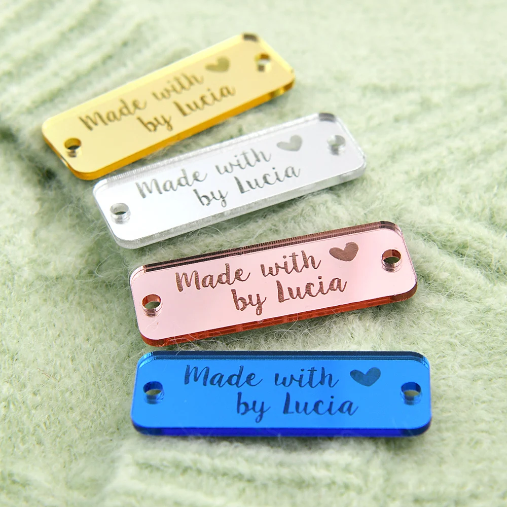 

Personalized Mirror Acrylic Tags Laser Engraved 0.59"x1.57" for DIY Crafts Home Decor Clothing Gifts Custom Text Logo