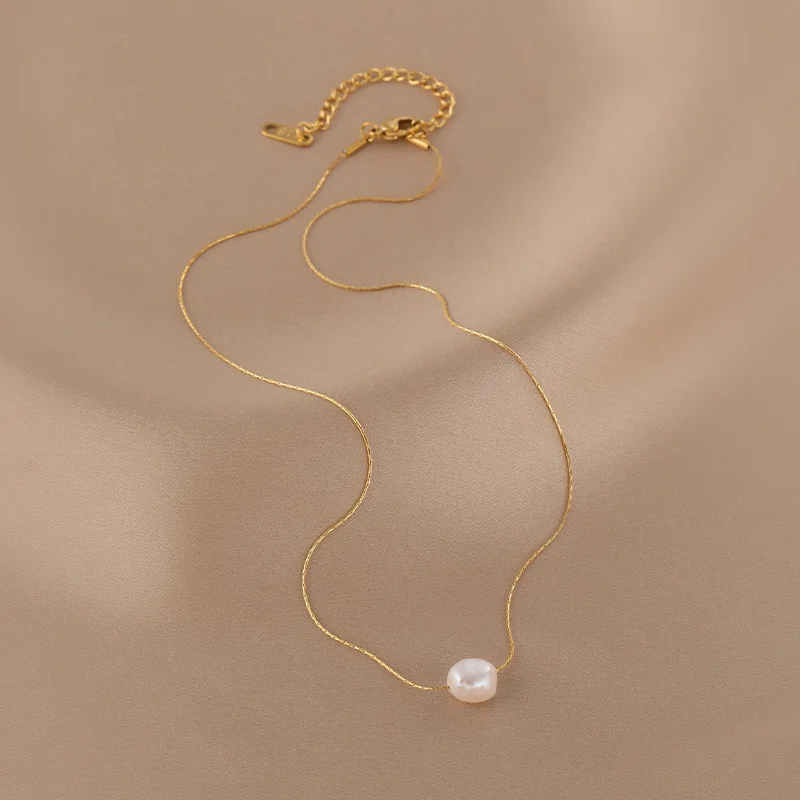 Stal nierdzewna 316L nowa moda Fine Jewelry naturalna perła słodkowodna Charms Choker łańcuszek naszyjniki i wisiorek dla kobiet