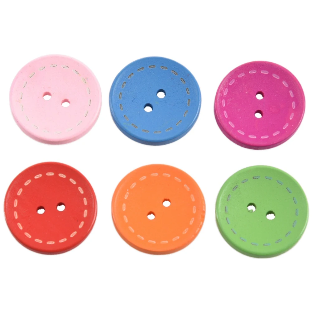 ABBN-100Pcs Botones de costura de madera redondos mezclados con 2 agujeros para álbum de recortes, 25 mm (1 pulgada) de diámetro