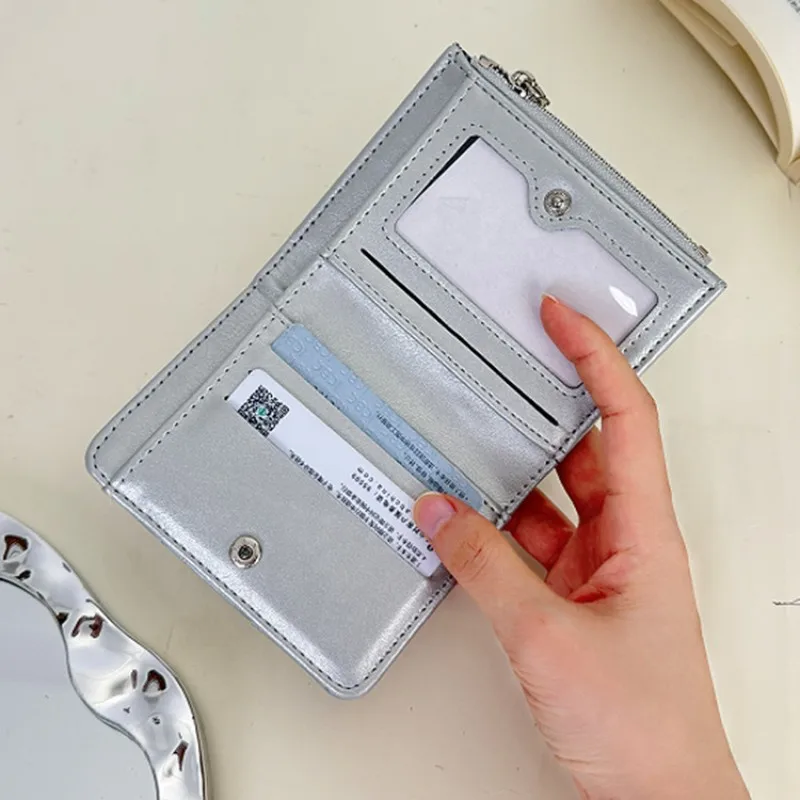 Lace Up Bow Short Wallet For Women Cute PU Leather Mini Purse Zipper Coin Pocket Multi Card Slots ID Window Ladies Small Wallet