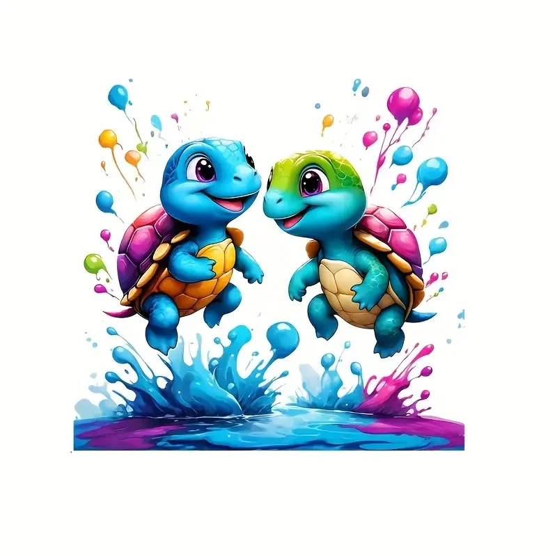 Two Colorful Turtle Sticker, Waterproof Vinyl Material, Ideal for Toilet, Home , Refrigerator, Car, Window, Wall Decor, Room