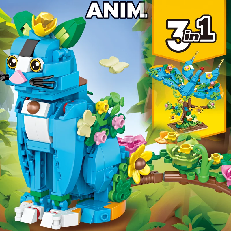 

3in1 Animal Building Blocks Parrot Cat Butterfly Transform Bricks Set Creative DIY Educational Toy Model Gifts For Kids Girls