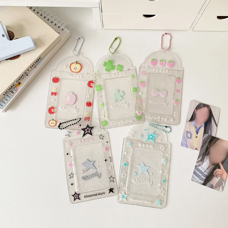 

W89C Photo Card Sleeve with Chain 3Inch Photocard Protectors Covers PVC Card Sleeve for Keyring Backpacks Bag Purse Charm