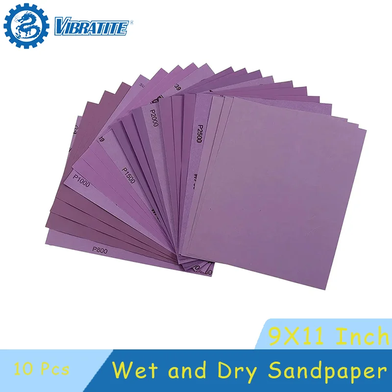 9 x 11 Inch Wet and Dry Sandpaper 10 Pcs Assorted 60-2500 Grits Alumina Abrasive Sanding Sheets for Wood Metal Sanding Polishing
