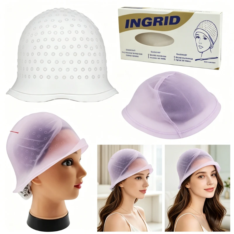 1 Pc Reusable Silicone Hair Coloring Highlighting Cap With Hook Professional Hair Dye Cap with Holes Hair Salon Tools
