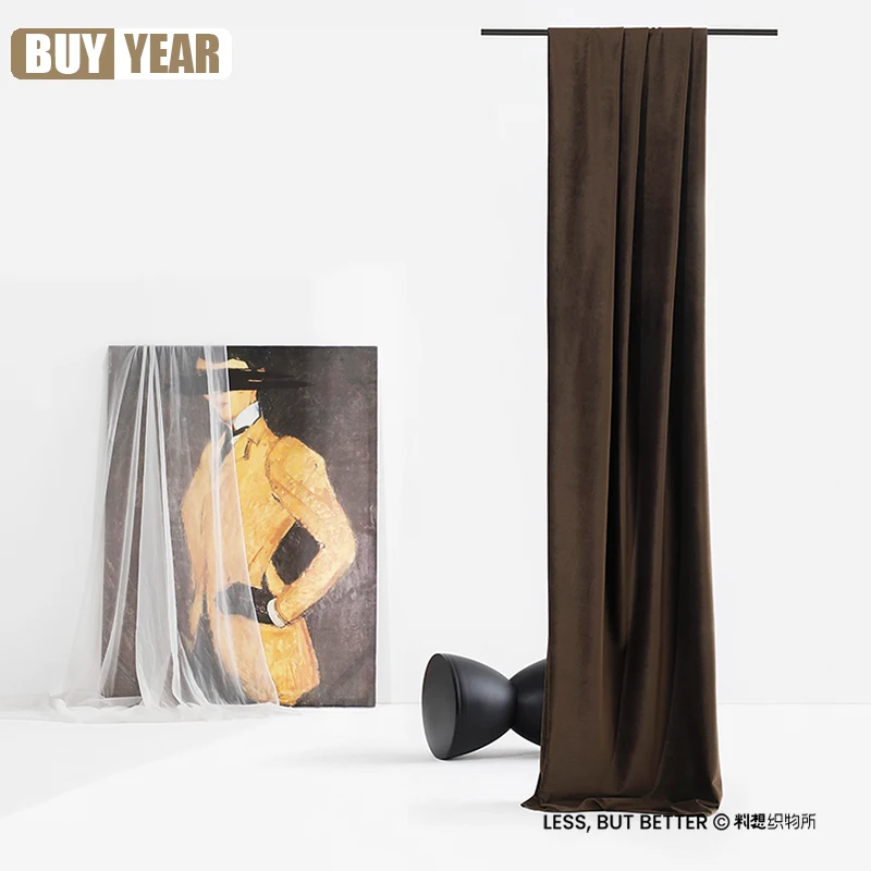 American Brown Light Luxury Velvet Curtains Dark Brown Velvet Custom Blackout Floating Curtains for Living Dining Room Bedroom