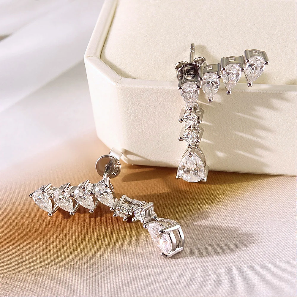 Serenity Luxury Full Moissanite Drop Earrings for Women 5*8mm Pear Cut Lab Diamond Stud Ear S925 Sterling Silver Earring Jewelry
