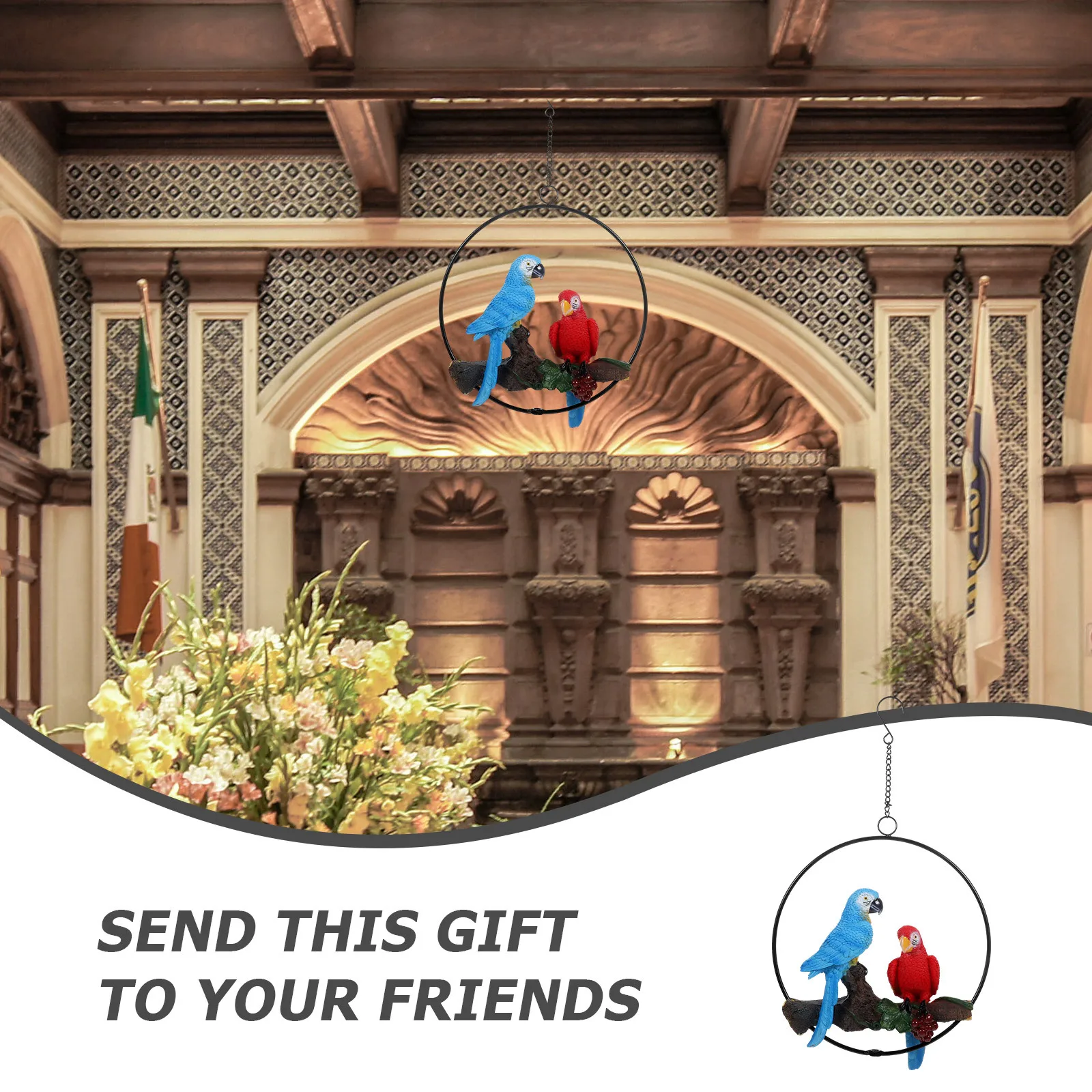 

Creative Resin Simulation Parrot Hanging Ornament Handmade Wall Art Decoration for Home Garden Office Macaw Resin Craft