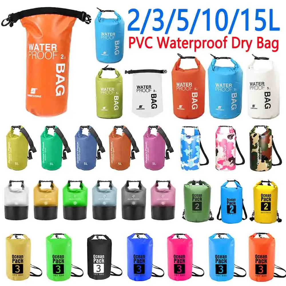 2L/3L/5L/10L/15L PVC Waterproof Dry Bag Pocket Outdoor Diving Foldable Storage Beach Swimming Bag Rafting River Ocean Backpack ﻿