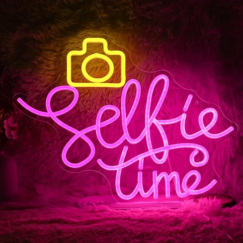 

Selfie Time Neon LED for Wall Decor Dimmable USB Powered Sign for Photography Studio Bedroom Photography Lovers Room Party Favor