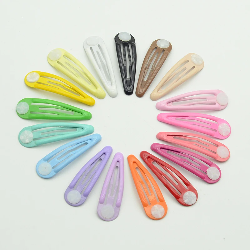 50PCS 5cm Clear Enamel Colorful Metal Snap Hair Clips with Pads for DIY Kids Hair Accessories Plain Hairpins Barrettes