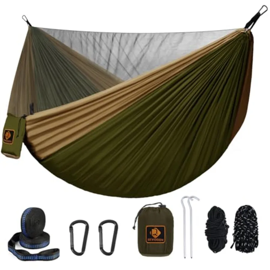 Camping Hammock, Portable Hammocks with Mosquito Net, Lightweight Nylon Parachute Hammock with 10ft Tree Straps, Camping Gear M