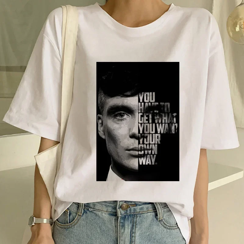 女性用ピキーブラインダーズTシャツ,半袖グラフィックTシャツ,クラシックなストリートウェア,ファッショナブル