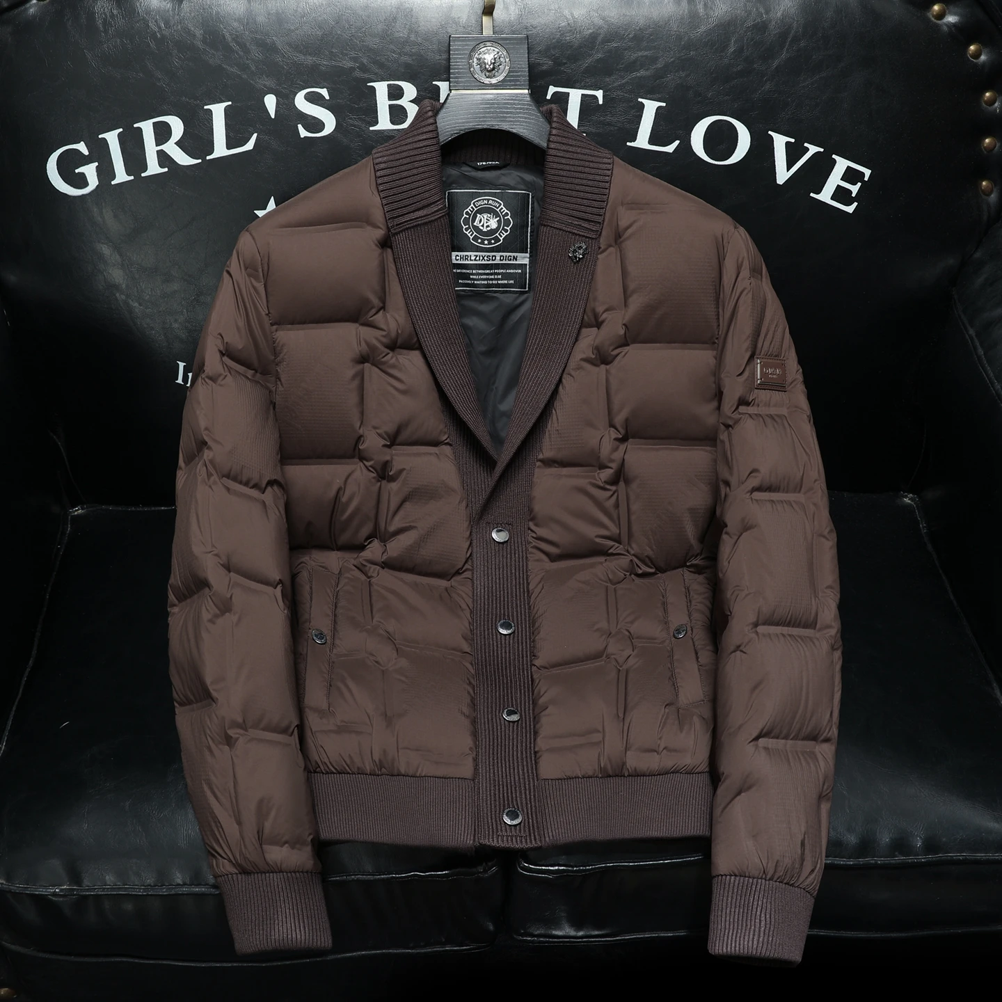 

Мужская зимняя куртка-пуховик 2026 года, модная, приталенная, с вязаным воротником, теплая, повседневная, белая, пуховая верхняя одежда в корейском стиле, модель Sle Haome...