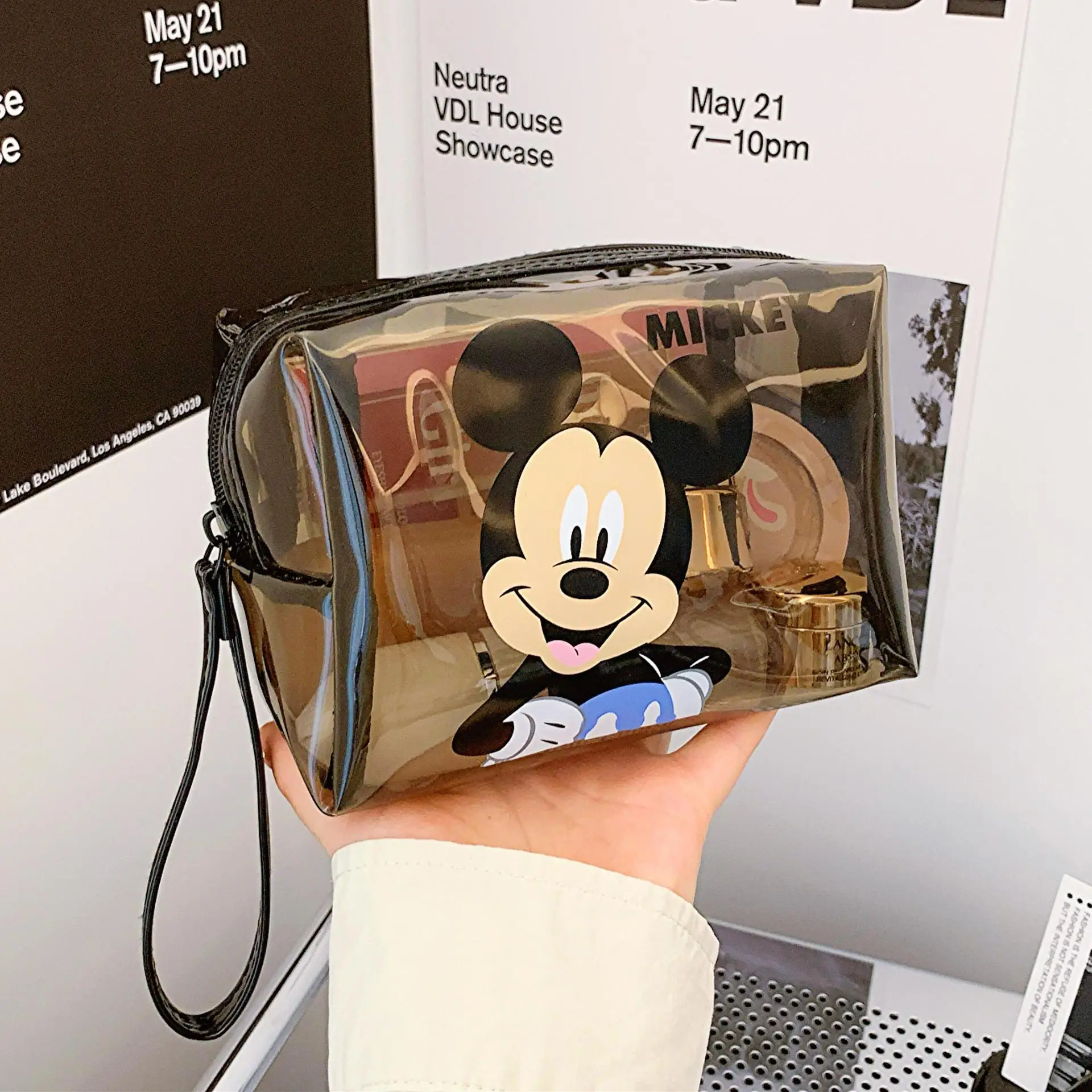 Disney Mickey Mouse portable cosmetic bags make up bag multi-purpose storage coin PU purse cartoon Minnie Makeup storage Cases