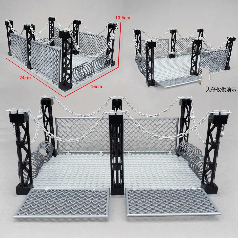 MOC ogrodzenie wojskowe siatka ochronna małe cząstki akcesoria do klocków kompatybilna klatka dla dinozaurów montaż modeli cegieł zabawki