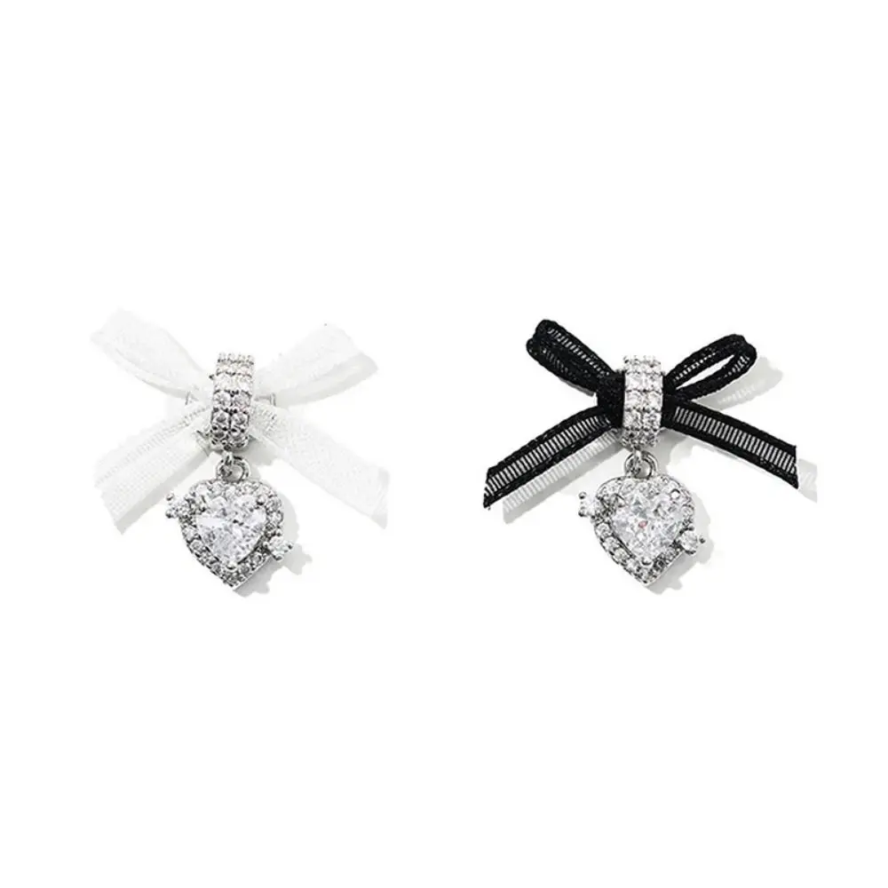 1 PCS Organza Bow Zircon Nail Art Accessories Sweet Exquisite Heart Zircon Pendant Nail Charms Shiny Metal