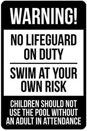 Vintage Tin Sign Decor Warning No Lifeguard On Duty Swim at Your Own Risk Funny Retro Aluminum Sign for Office Garden