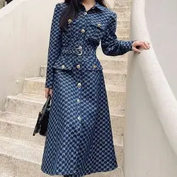 Fashionable small fragrance temperament denim dress for women in spring and autumn 2023 new high-end slim single breasted