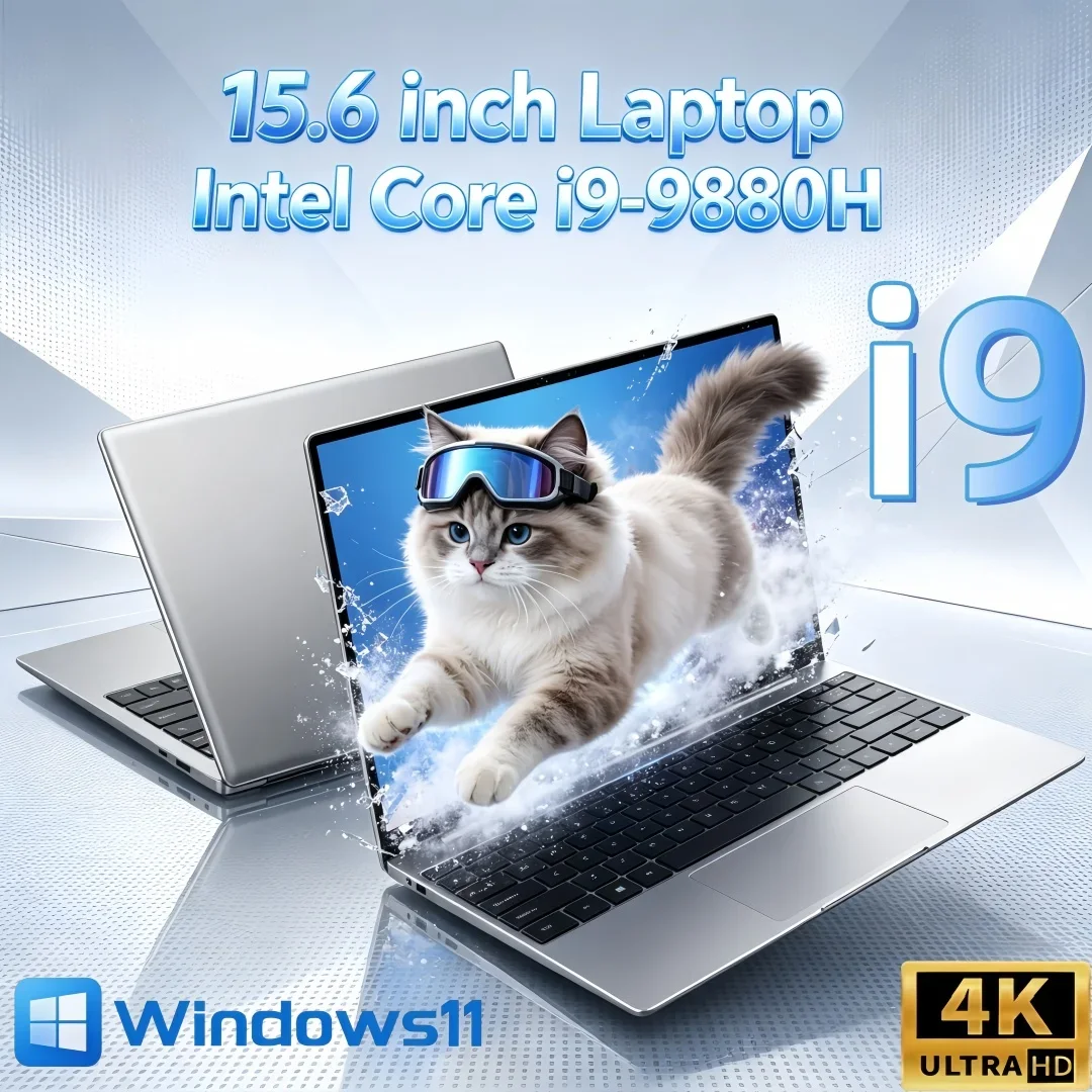 15.6' New Ultra Slim Laptop Intel I9-9880H 32GB RAM 2TB SSD Windows 11 Pro Gaming Office Study Computer PC, Stellar